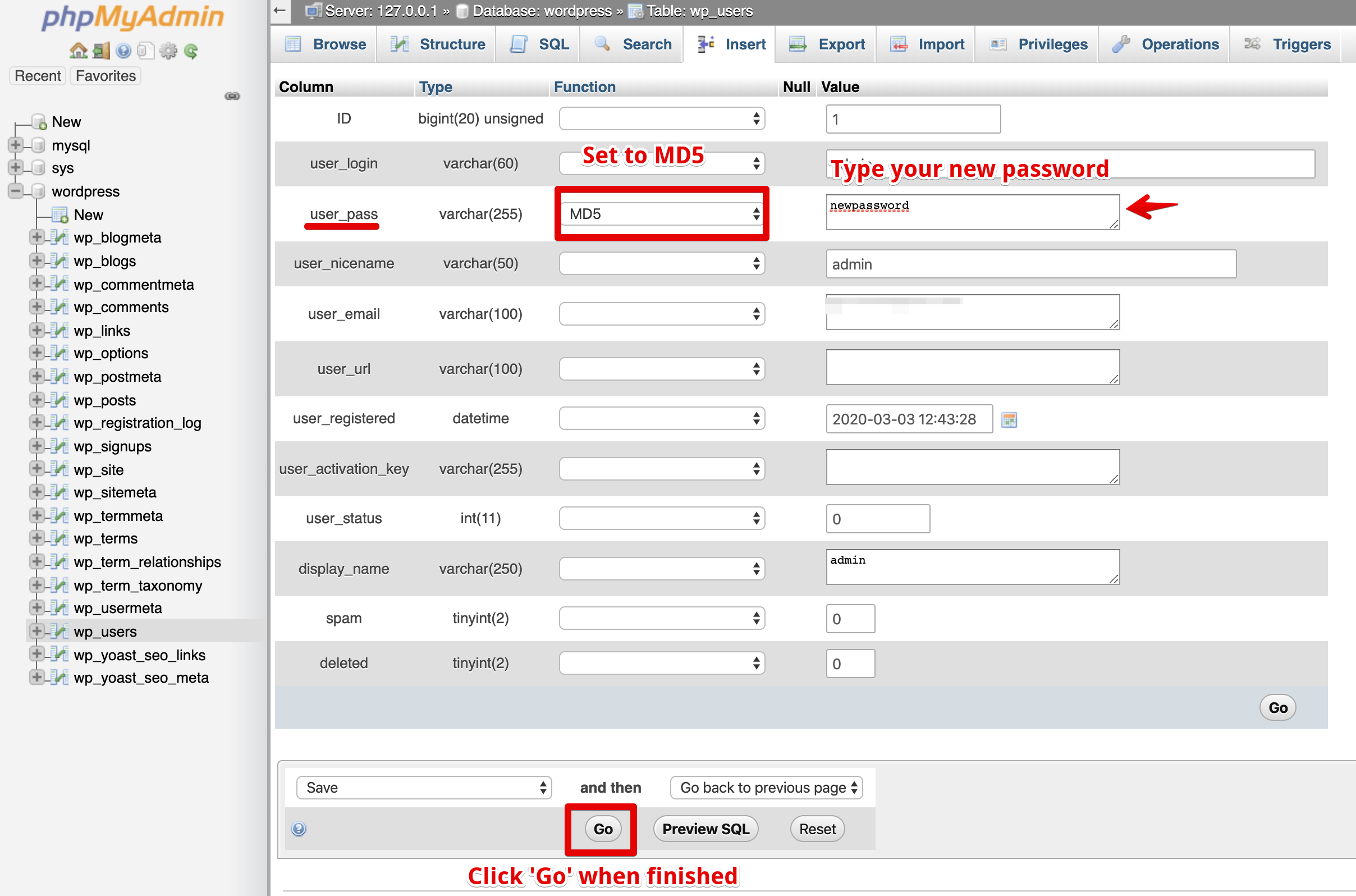 users password change database image