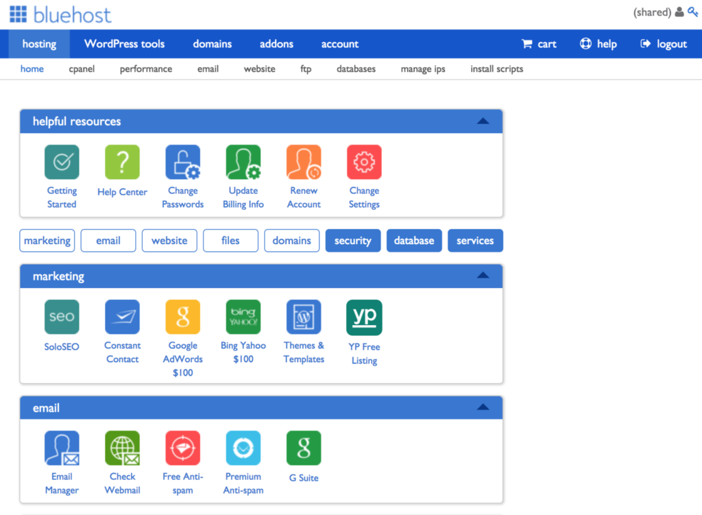 bluehost cpanel image
