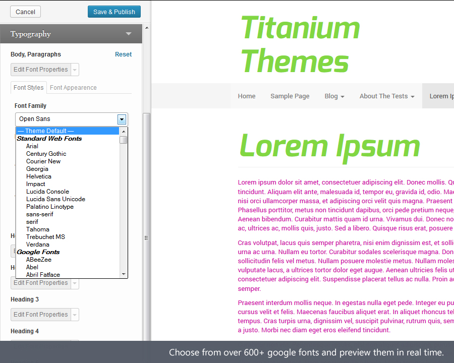 Easy Google Fonts plguin text color font style livetime preview
