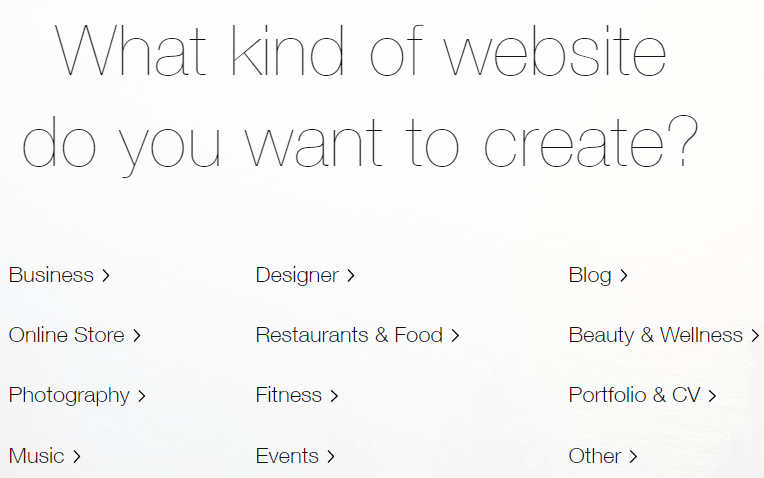 choose a website type on wix