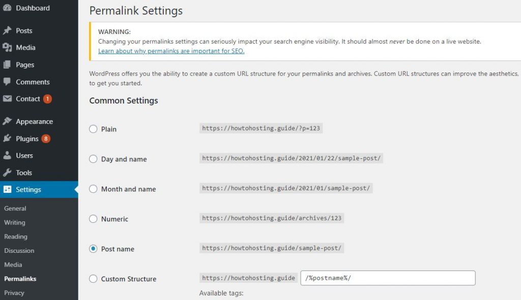 permalinks configuration on your blog